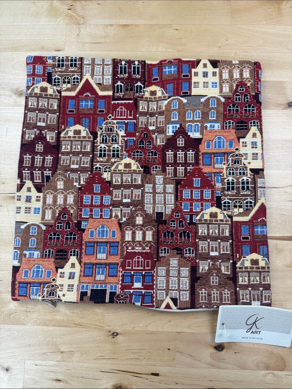 GK Art Belgian Tapestry Pillow Cover 12x12 Brugues Canal Houses Belgium